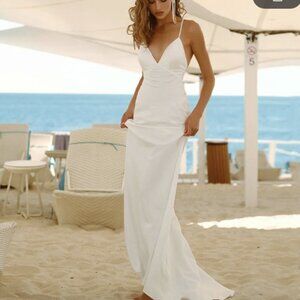 New Sexy Beach Wedding Dress Satin Mermaid Spaghetti Straps Bridal Gown